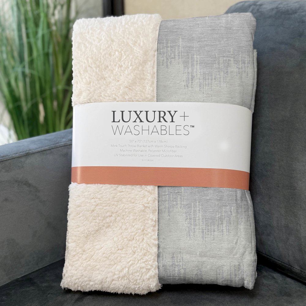 Premium Machine Washable ASB880 Silver 50" x 70" Sherpa Throw Blanket. Picture 3
