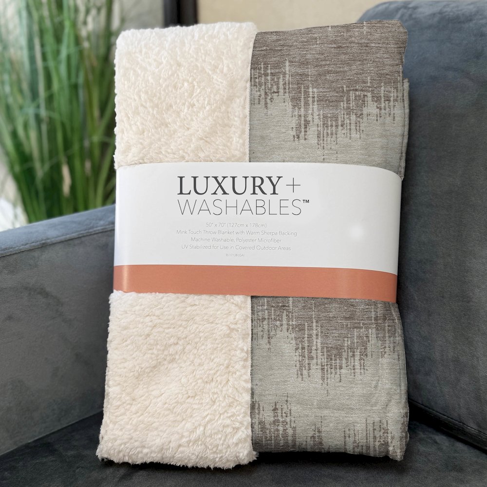 Premium Machine Washable ASB880 Taupe 50" x 70" Sherpa Throw Blanket. Picture 3