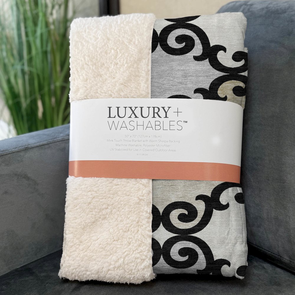 Premium Machine Washable ASB883 Black 50" x 70" Sherpa Throw Blanket. Picture 3