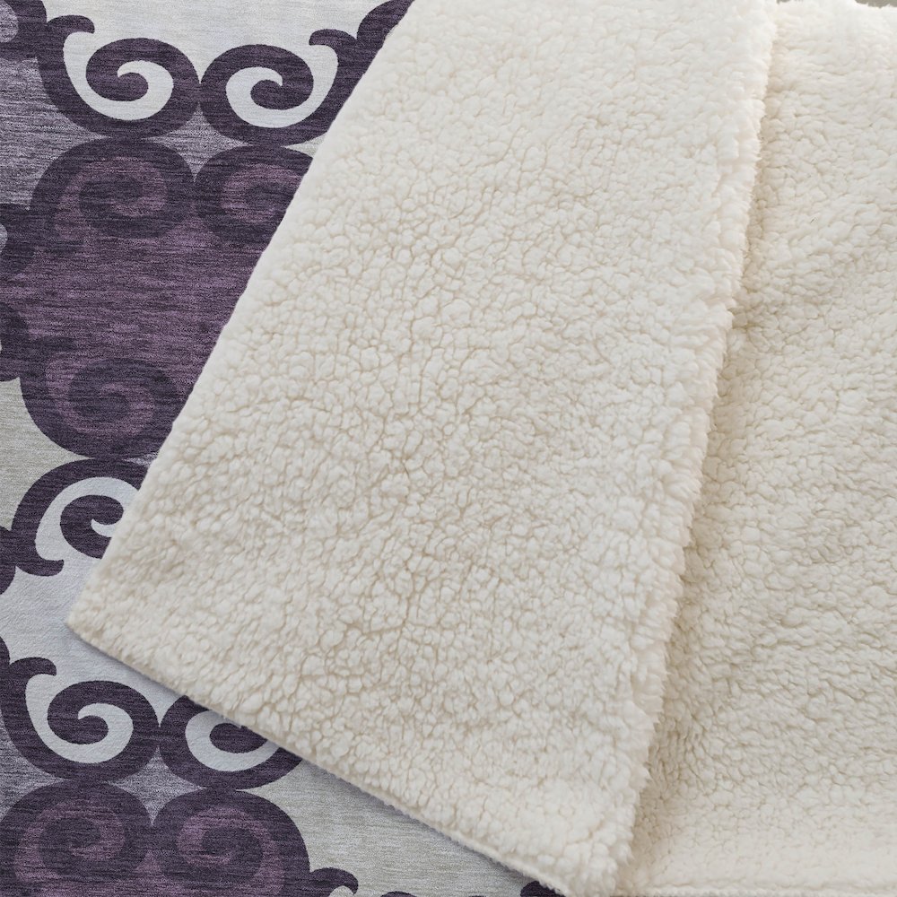 Premium Machine Washable ASB883 Eggplant 50" x 70" Sherpa Throw Blanket. Picture 2