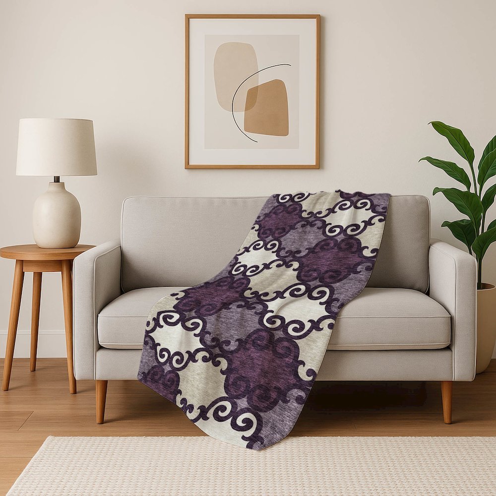 Premium Machine Washable ASB883 Eggplant 50" x 70" Sherpa Throw Blanket. Picture 5