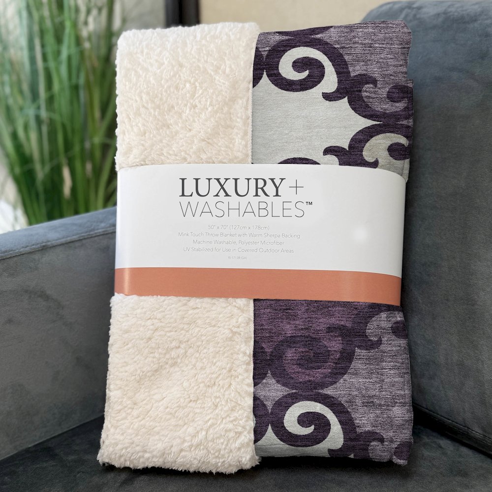 Premium Machine Washable ASB883 Eggplant 50" x 70" Sherpa Throw Blanket. Picture 3