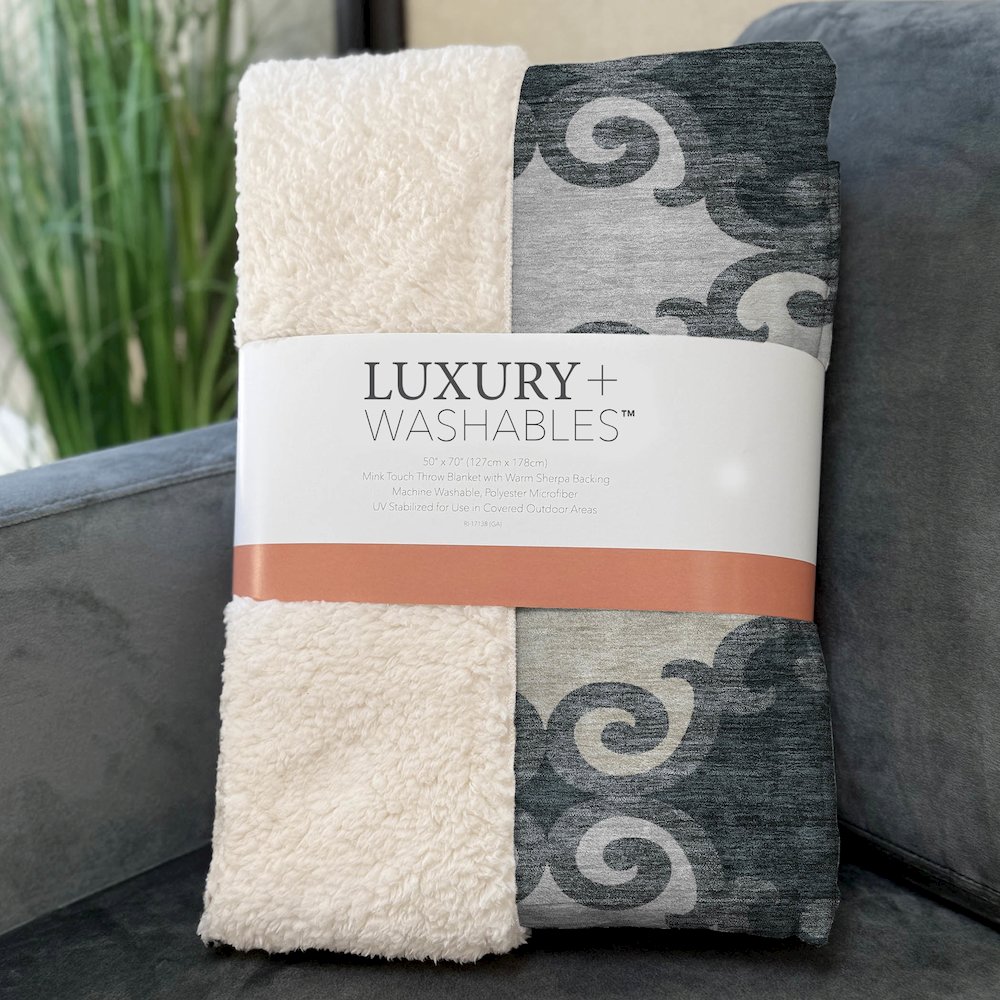 Premium Machine Washable ASB883 Gray 50" x 70" Sherpa Throw Blanket. Picture 3