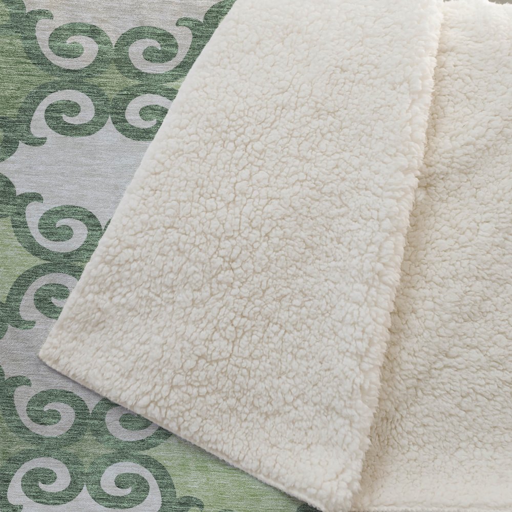 Premium Machine Washable ASB883 Green 50" x 70" Sherpa Throw Blanket. Picture 2
