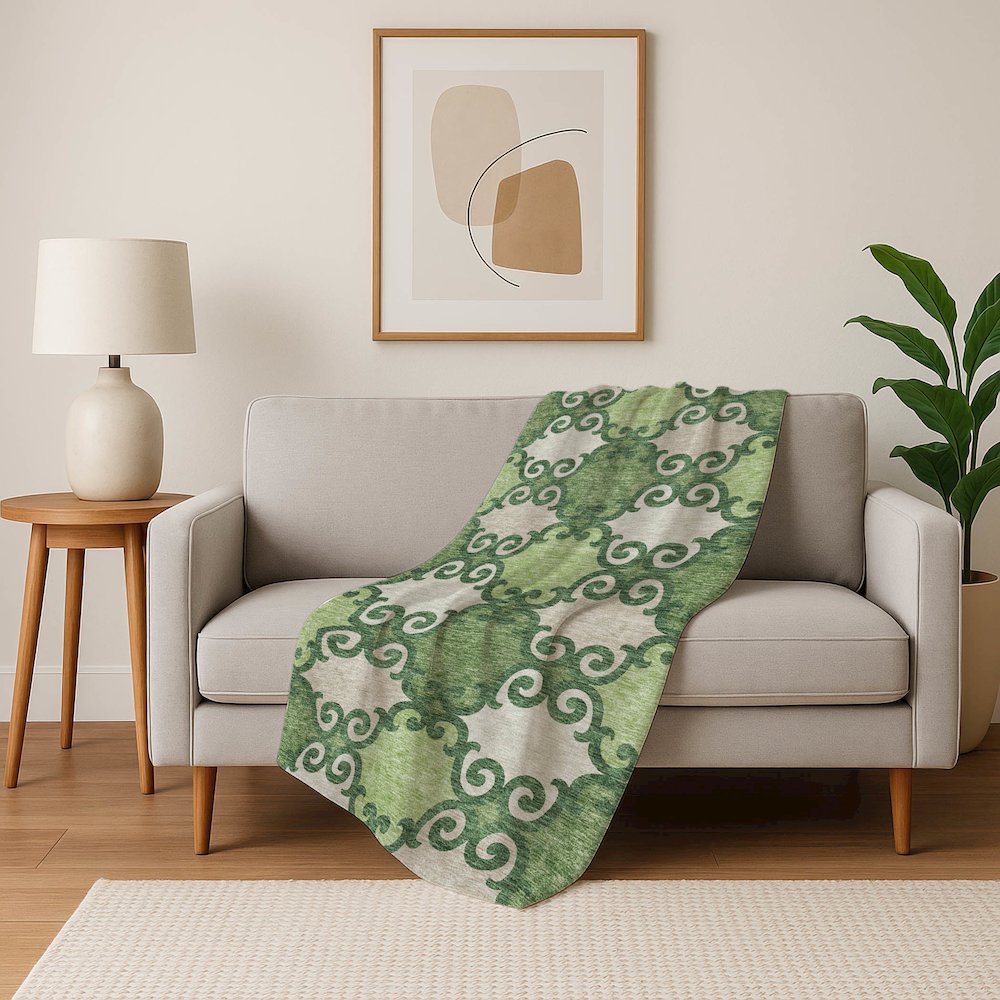 Premium Machine Washable ASB883 Green 50" x 70" Sherpa Throw Blanket. Picture 5