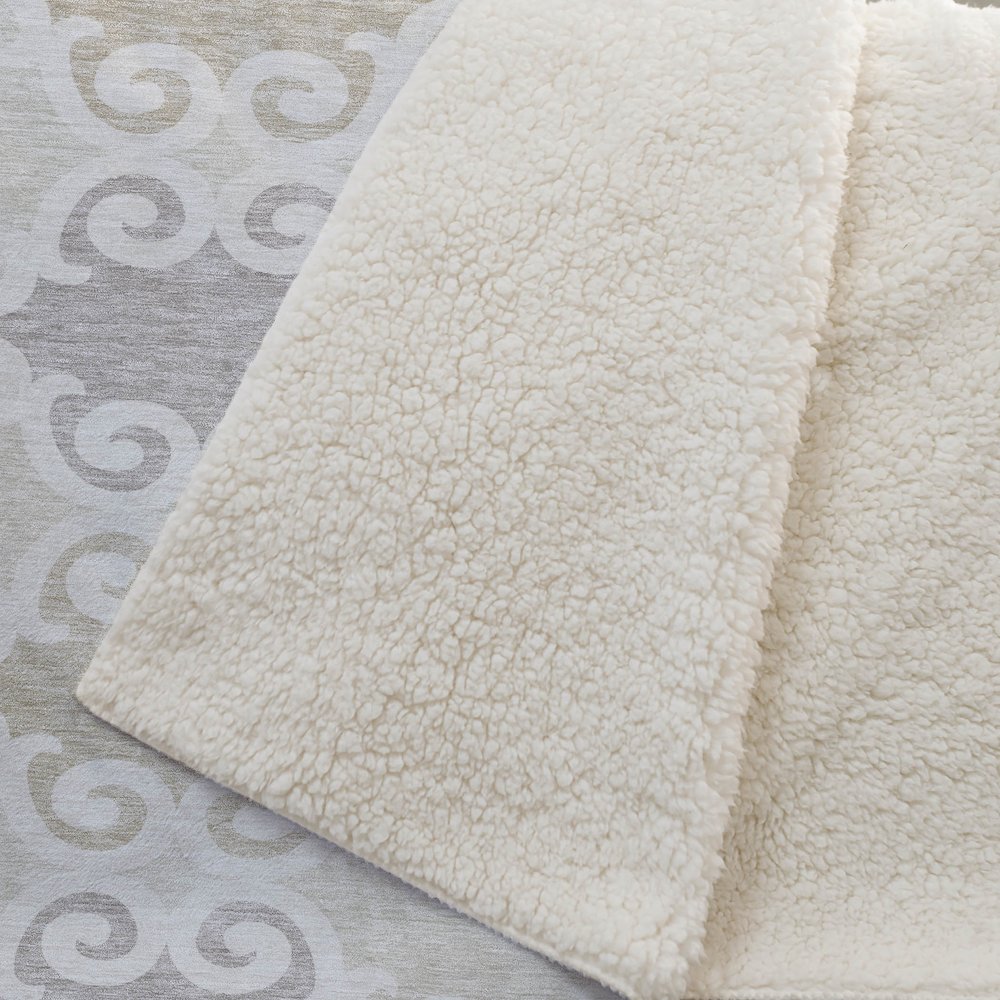 Premium Machine Washable ASB883 Ivory 50" x 70" Sherpa Throw Blanket. Picture 2