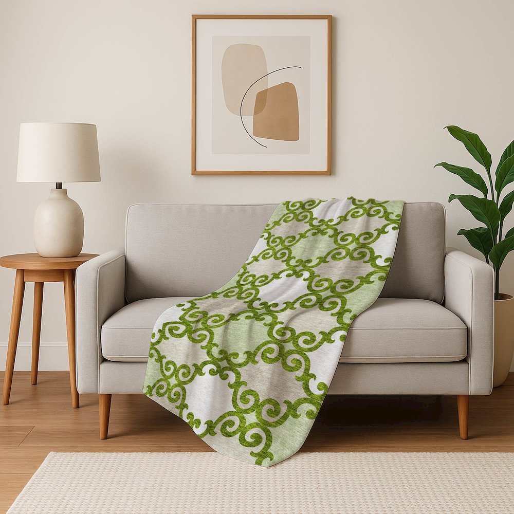 Premium Machine Washable ASB883 Lime 50" x 70" Sherpa Throw Blanket. Picture 5