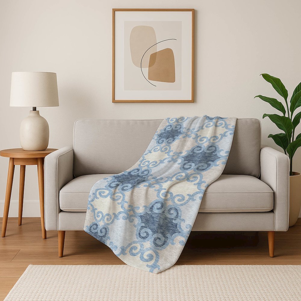 Premium Machine Washable ASB883 Sky 50" x 70" Sherpa Throw Blanket. Picture 5