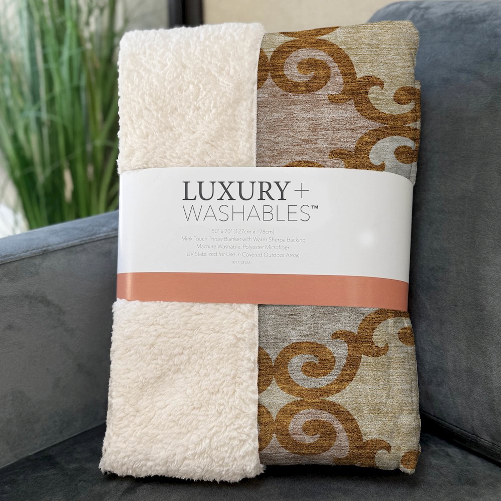 Premium Machine Washable ASB883 Terracotta 50" x 70" Sherpa Throw Blanket. Picture 3
