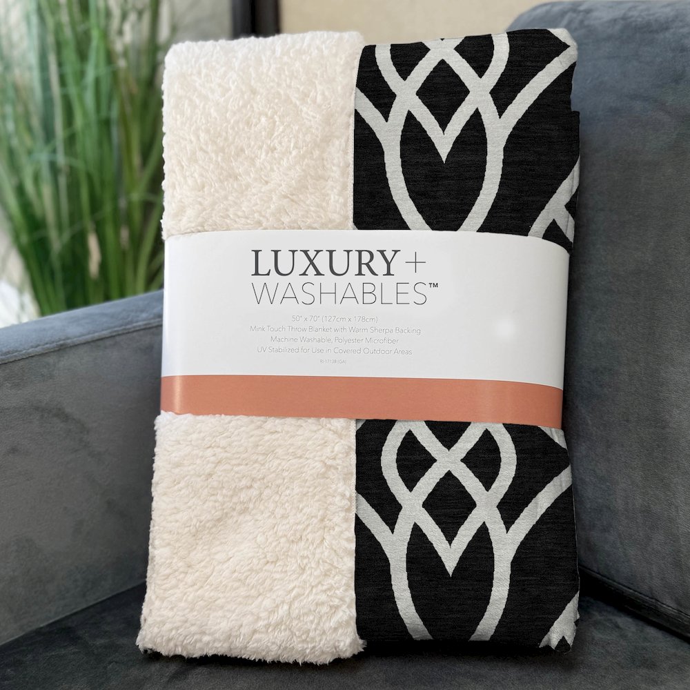 Premium Machine Washable ASB884 Black 50" x 70" Sherpa Throw Blanket. Picture 3