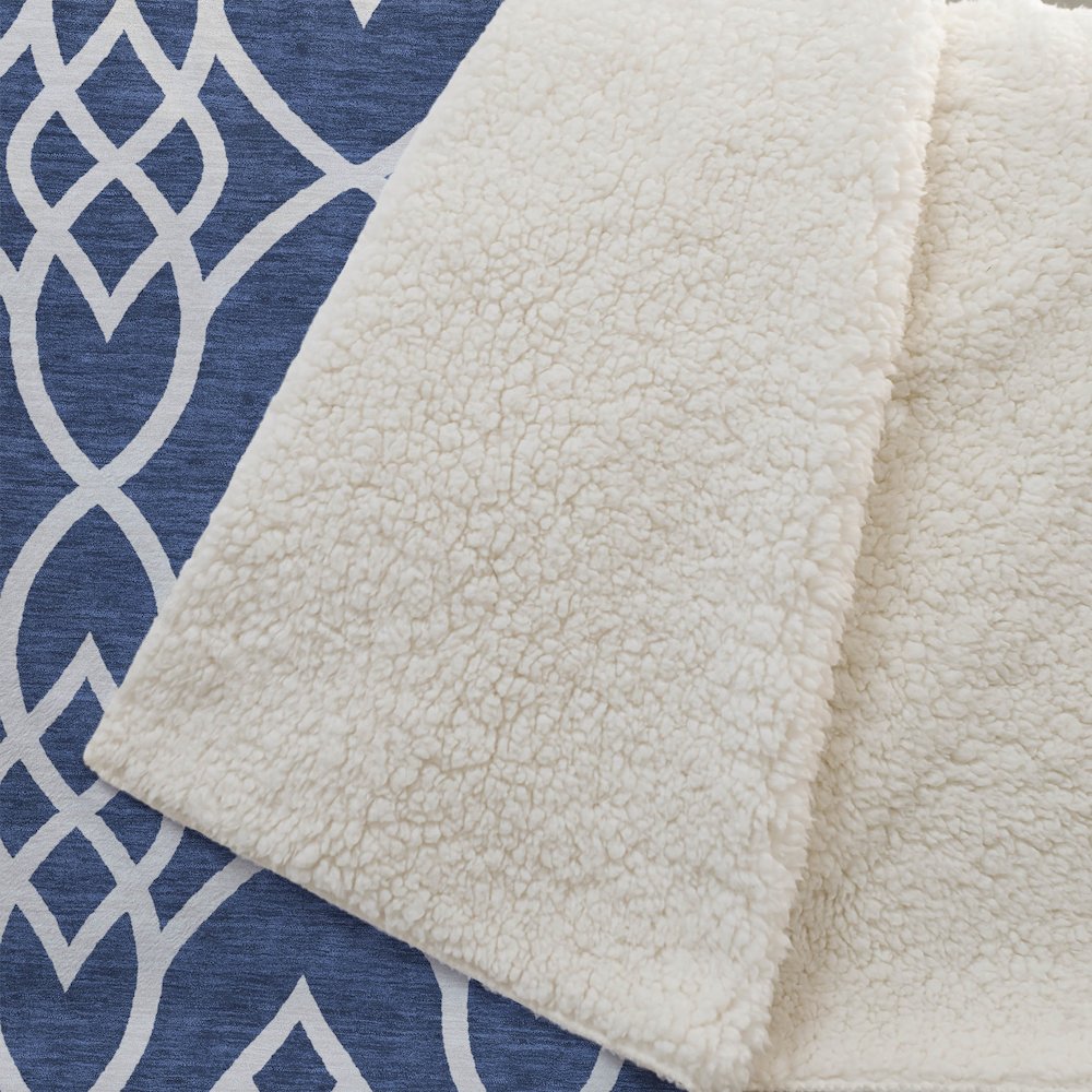Premium Machine Washable ASB884 Navy 50" x 70" Sherpa Throw Blanket. Picture 2