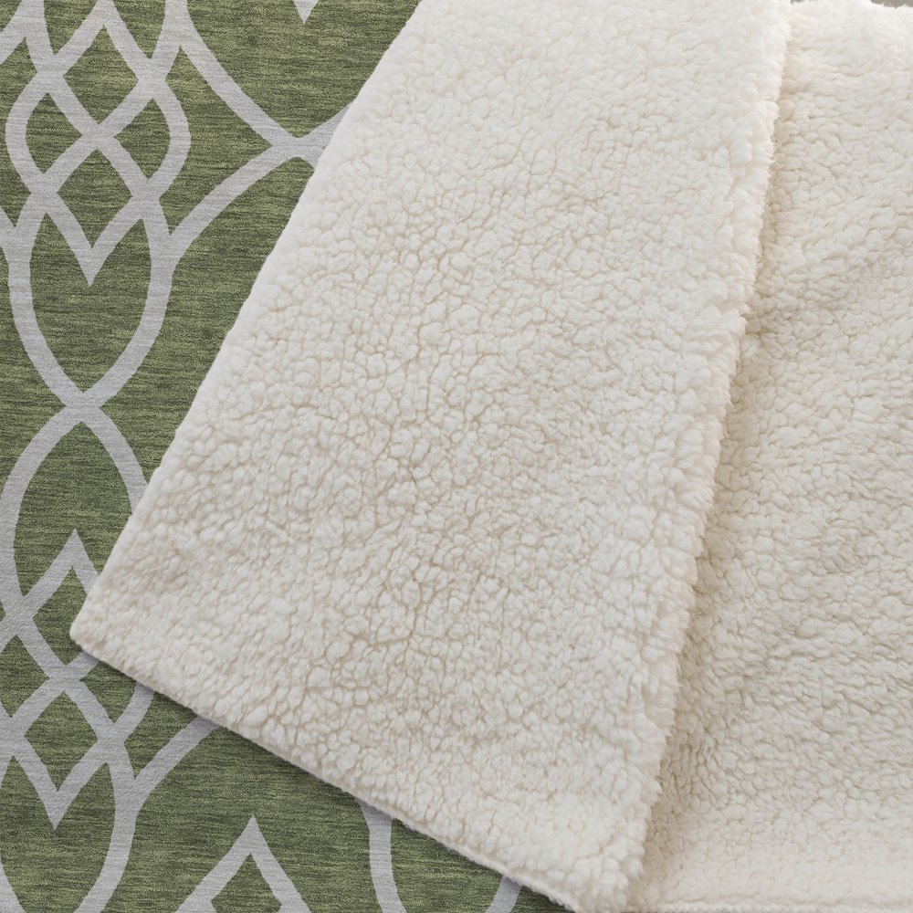 Premium Machine Washable ASB884 Olive 50" x 70" Sherpa Throw Blanket. Picture 2