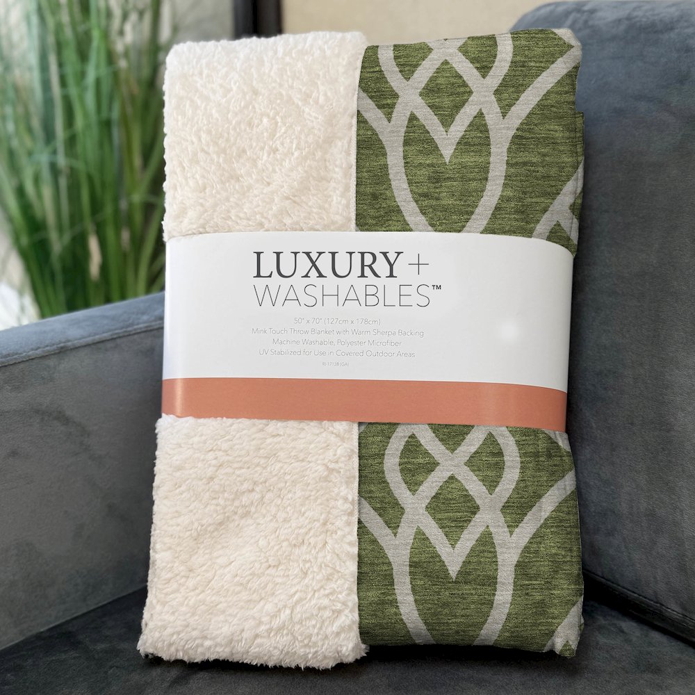 Premium Machine Washable ASB884 Olive 50" x 70" Sherpa Throw Blanket. Picture 3