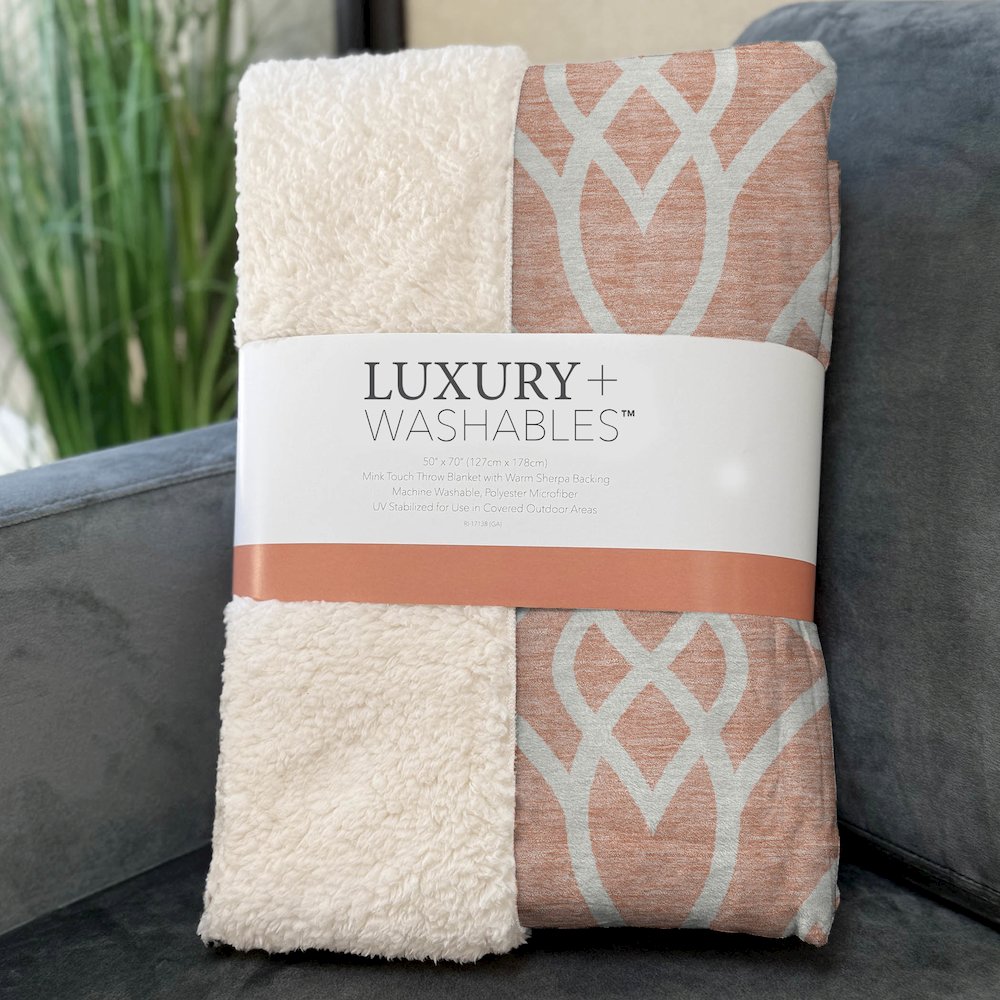 Premium Machine Washable ASB884 Salmon 50" x 70" Sherpa Throw Blanket. Picture 3