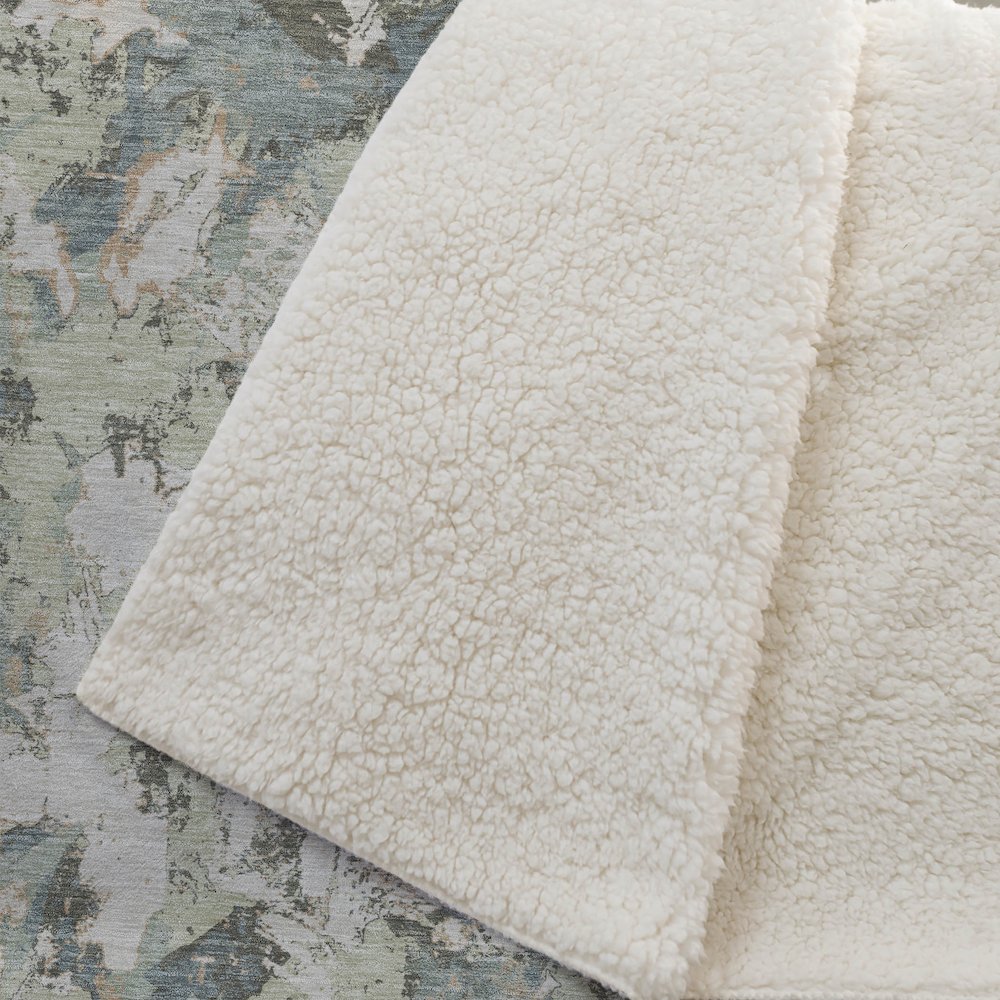 Premium Machine Washable ASB885 Beige 50" x 70" Sherpa Throw Blanket. Picture 2
