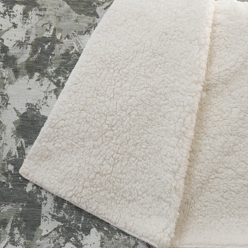 Premium Machine Washable ASB885 Olive 50" x 70" Sherpa Throw Blanket. Picture 2