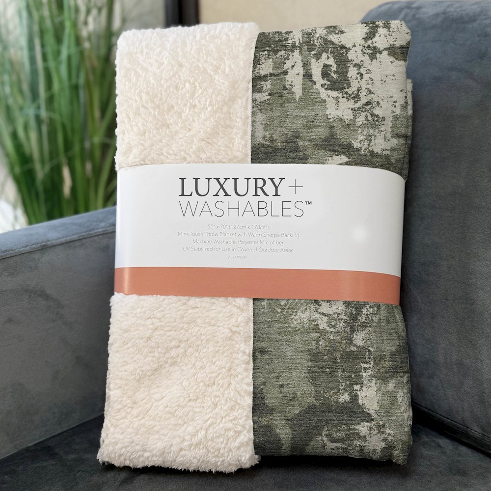 Premium Machine Washable ASB885 Olive 50" x 70" Sherpa Throw Blanket. Picture 3
