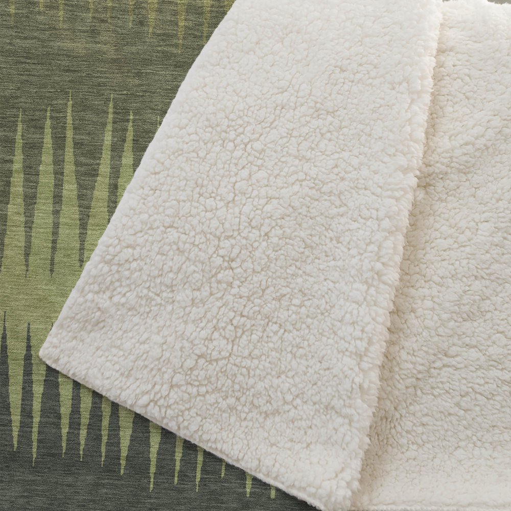 Premium Machine Washable ASB886 Olive 50" x 70" Sherpa Throw Blanket. Picture 2