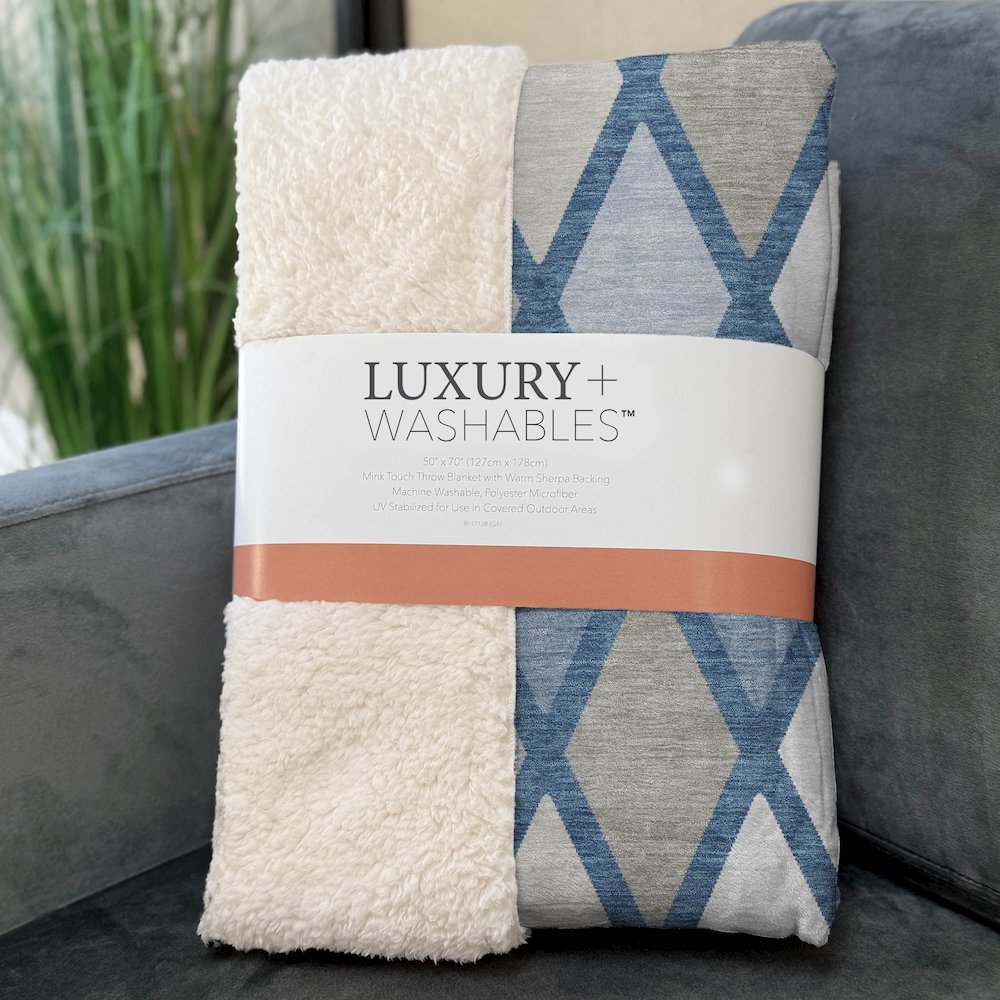 Premium Machine Washable ASB887 Denim 50" x 70" Sherpa Throw Blanket. Picture 3