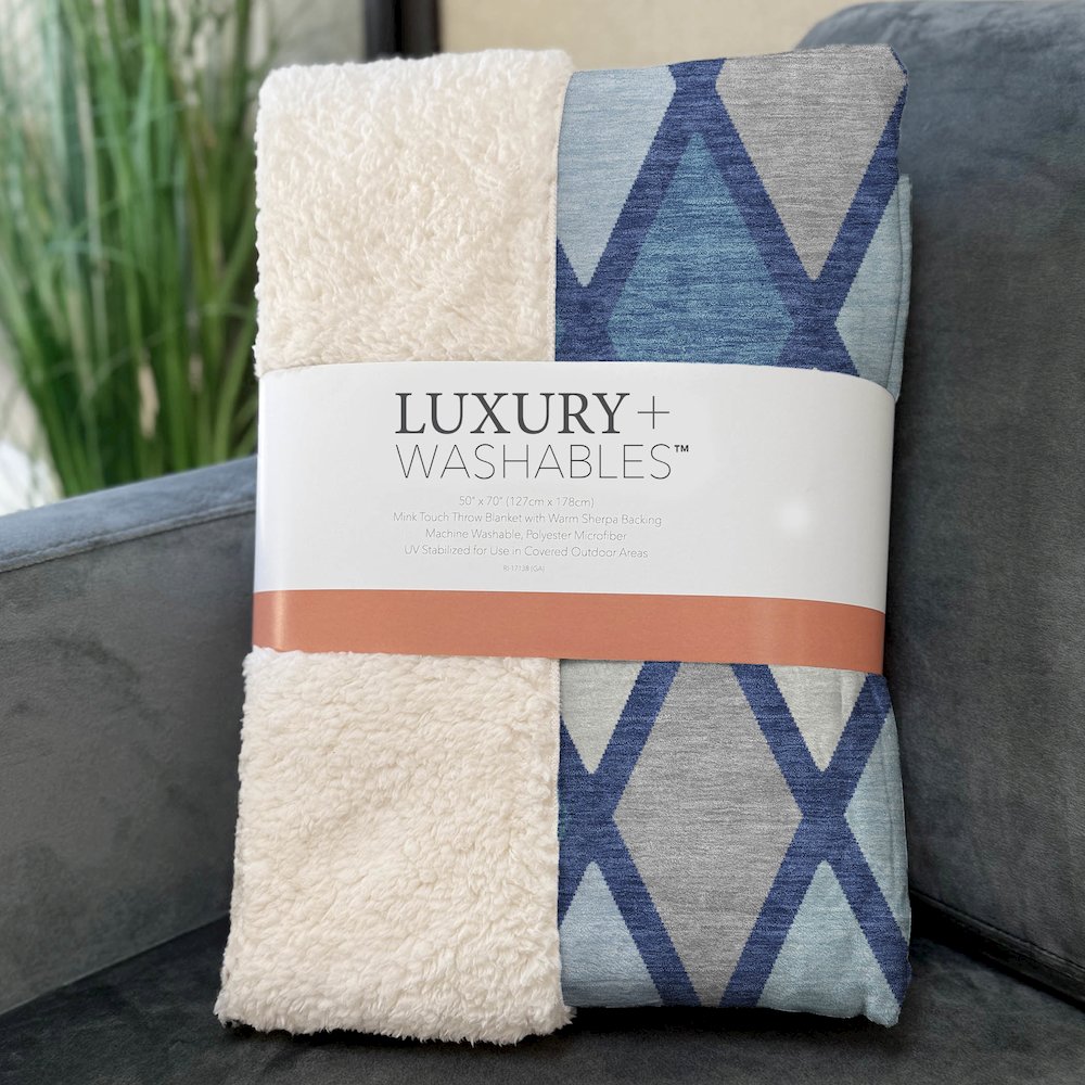 Premium Machine Washable ASB887 Navy 50" x 70" Sherpa Throw Blanket. Picture 3