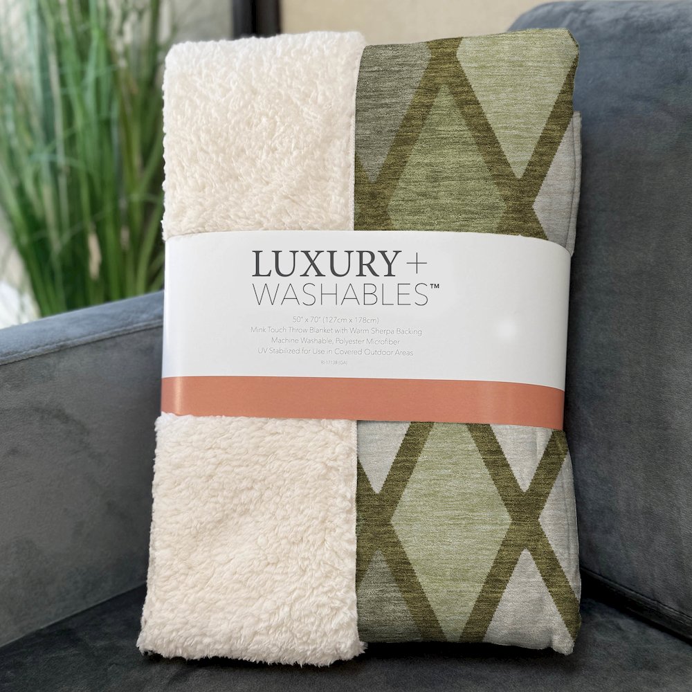 Premium Machine Washable ASB887 Olive 50" x 70" Sherpa Throw Blanket. Picture 3