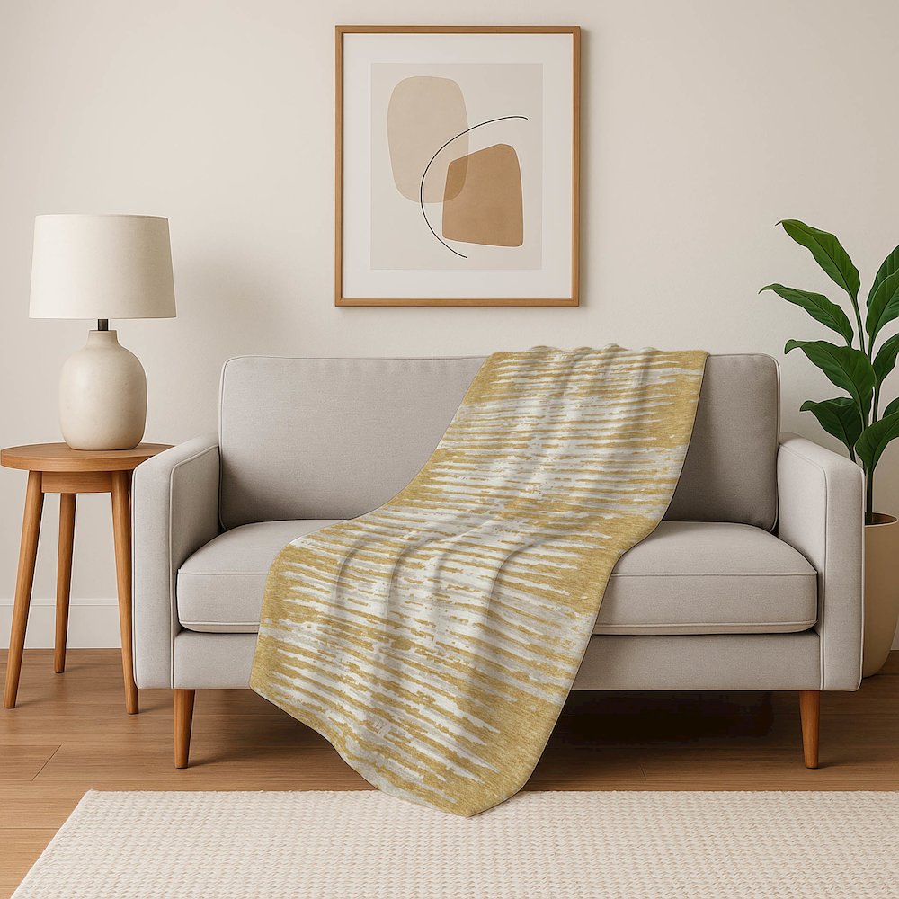 Premium Machine Washable ASB888 Gold 50" x 70" Sherpa Throw Blanket. Picture 5