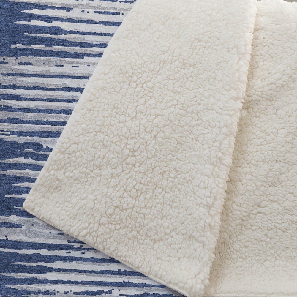 Premium Machine Washable ASB888 Navy 50" x 70" Sherpa Throw Blanket. Picture 2