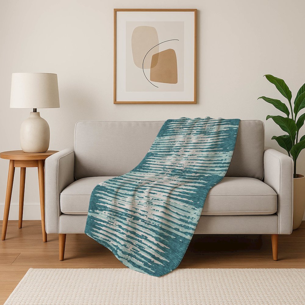 Premium Machine Washable ASB888 Teal 50" x 70" Sherpa Throw Blanket. Picture 5