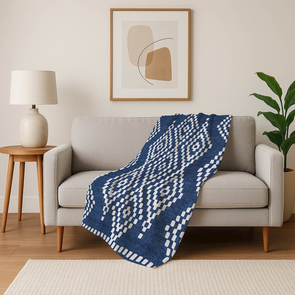 Premium Machine Washable ASB891 Navy 50" x 70" Sherpa Throw Blanket. Picture 5