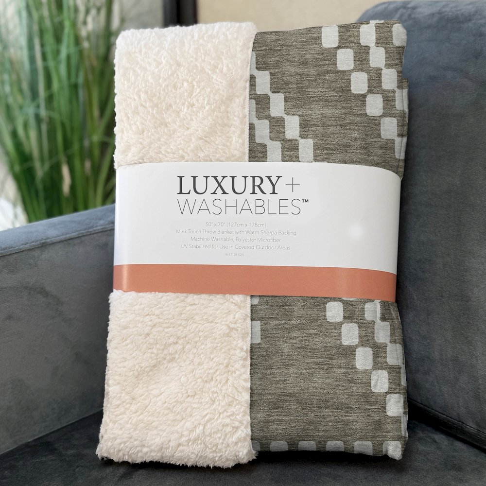 Premium Machine Washable ASB891 Taupe 50" x 70" Sherpa Throw Blanket. Picture 3