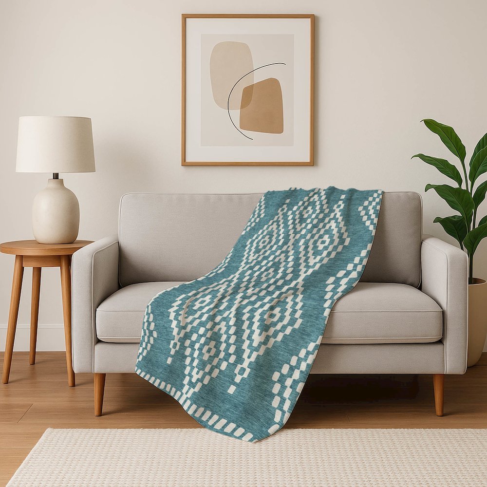 Premium Machine Washable ASB891 Teal 50" x 70" Sherpa Throw Blanket. Picture 5