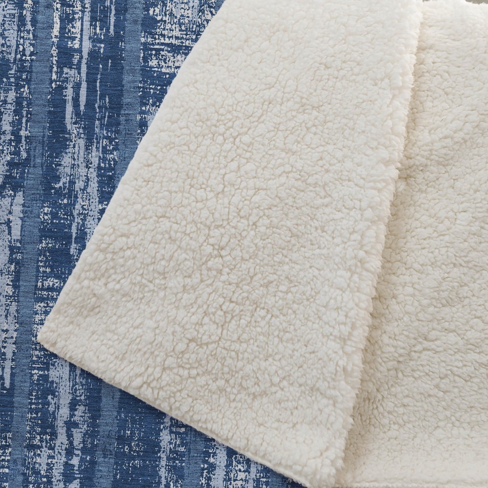 Premium Machine Washable ASB892 Blue 50" x 70" Sherpa Throw Blanket. Picture 2