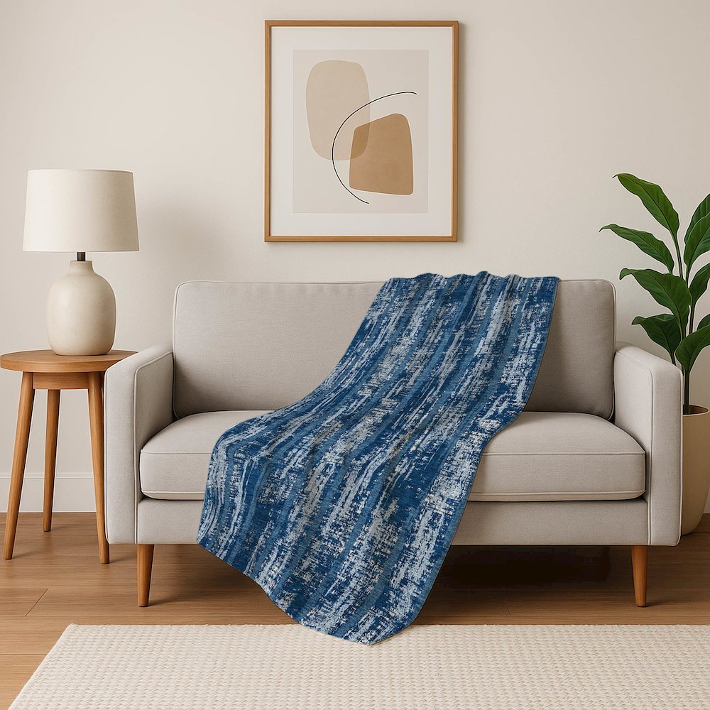 Premium Machine Washable ASB892 Blue 50" x 70" Sherpa Throw Blanket. Picture 5
