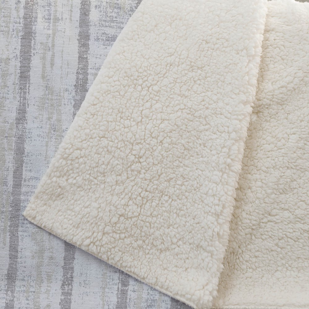 Premium Machine Washable ASB892 Ivory 50" x 70" Sherpa Throw Blanket. Picture 2