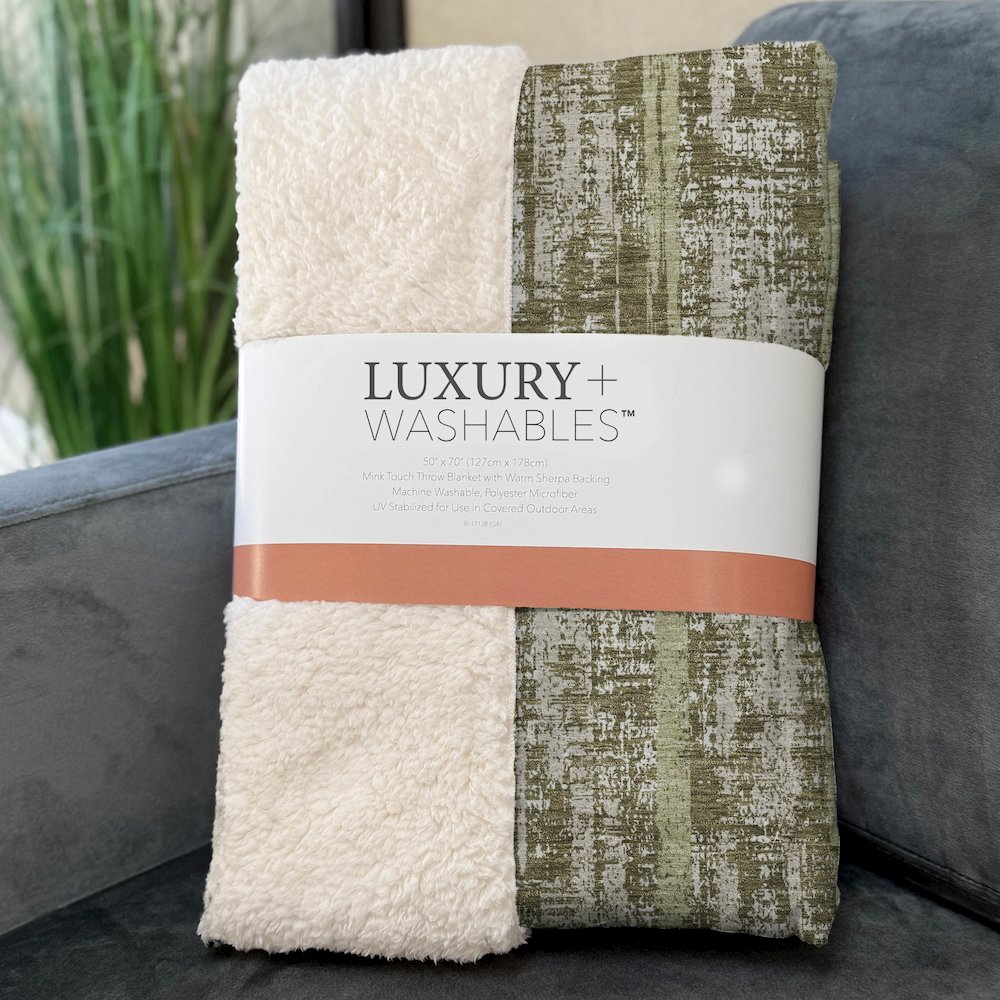 Premium Machine Washable ASB892 Olive 50" x 70" Sherpa Throw Blanket. Picture 3