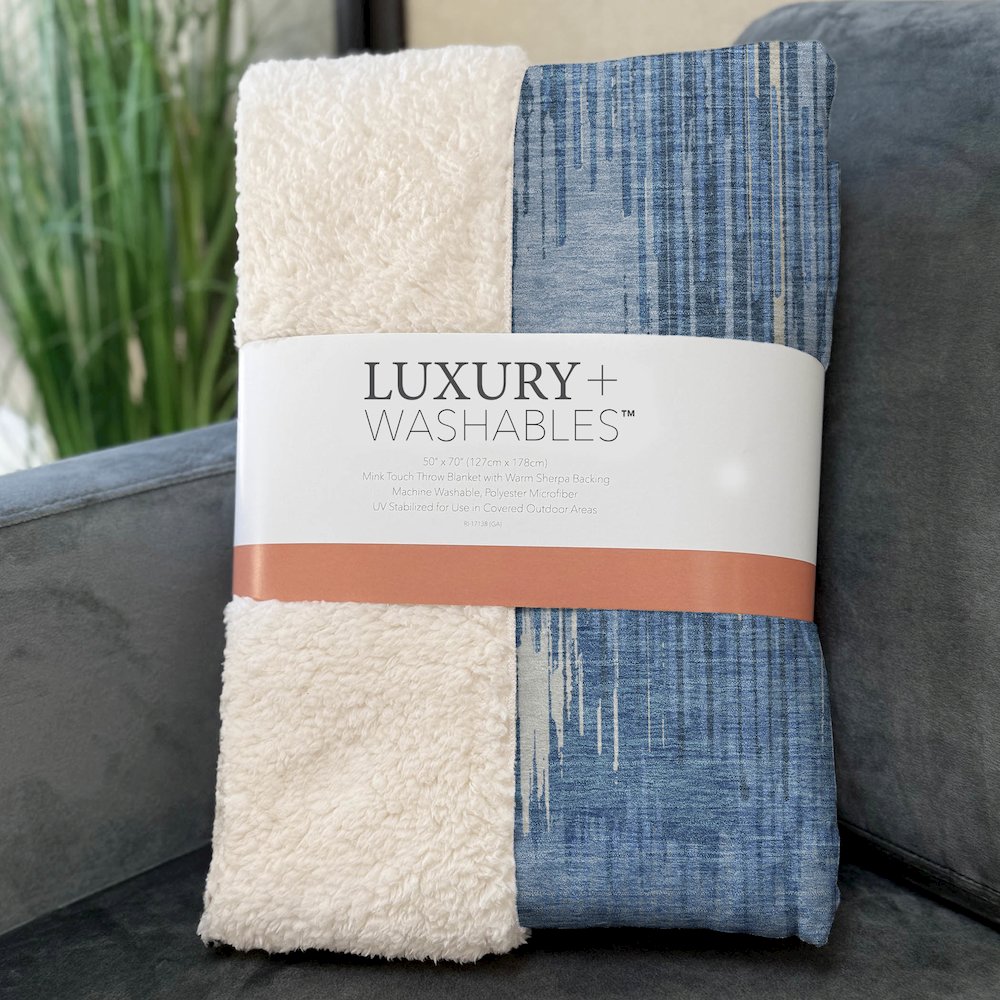 Premium Machine Washable ASB893 Blue 50" x 70" Sherpa Throw Blanket. Picture 3