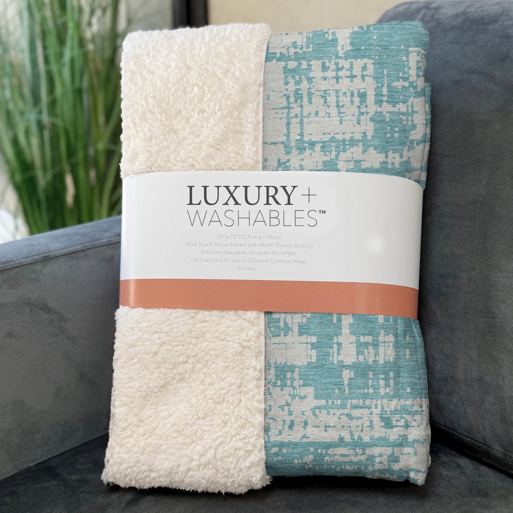 Premium Machine Washable ASB895 Aqua 50" x 70" Sherpa Throw Blanket. Picture 3
