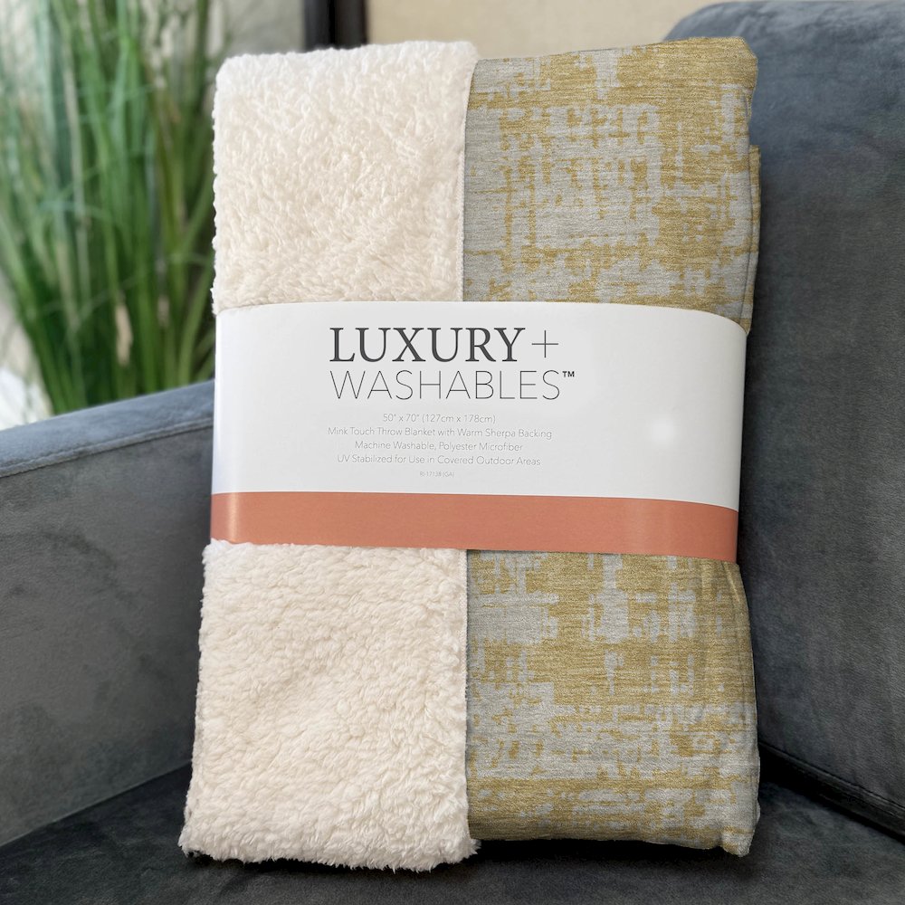 Premium Machine Washable ASB895 Gold 50" x 70" Sherpa Throw Blanket. Picture 3