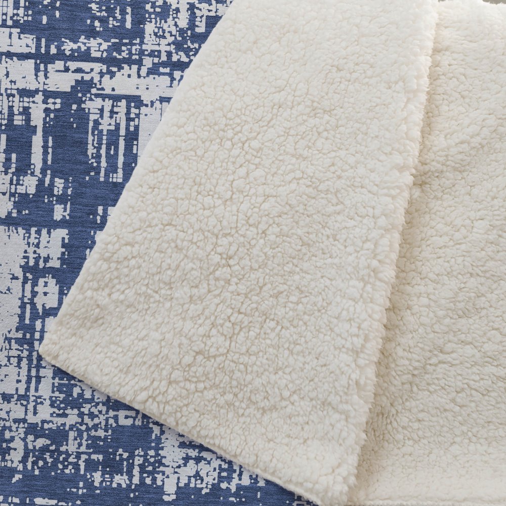 Premium Machine Washable ASB895 Navy 50" x 70" Sherpa Throw Blanket. Picture 2