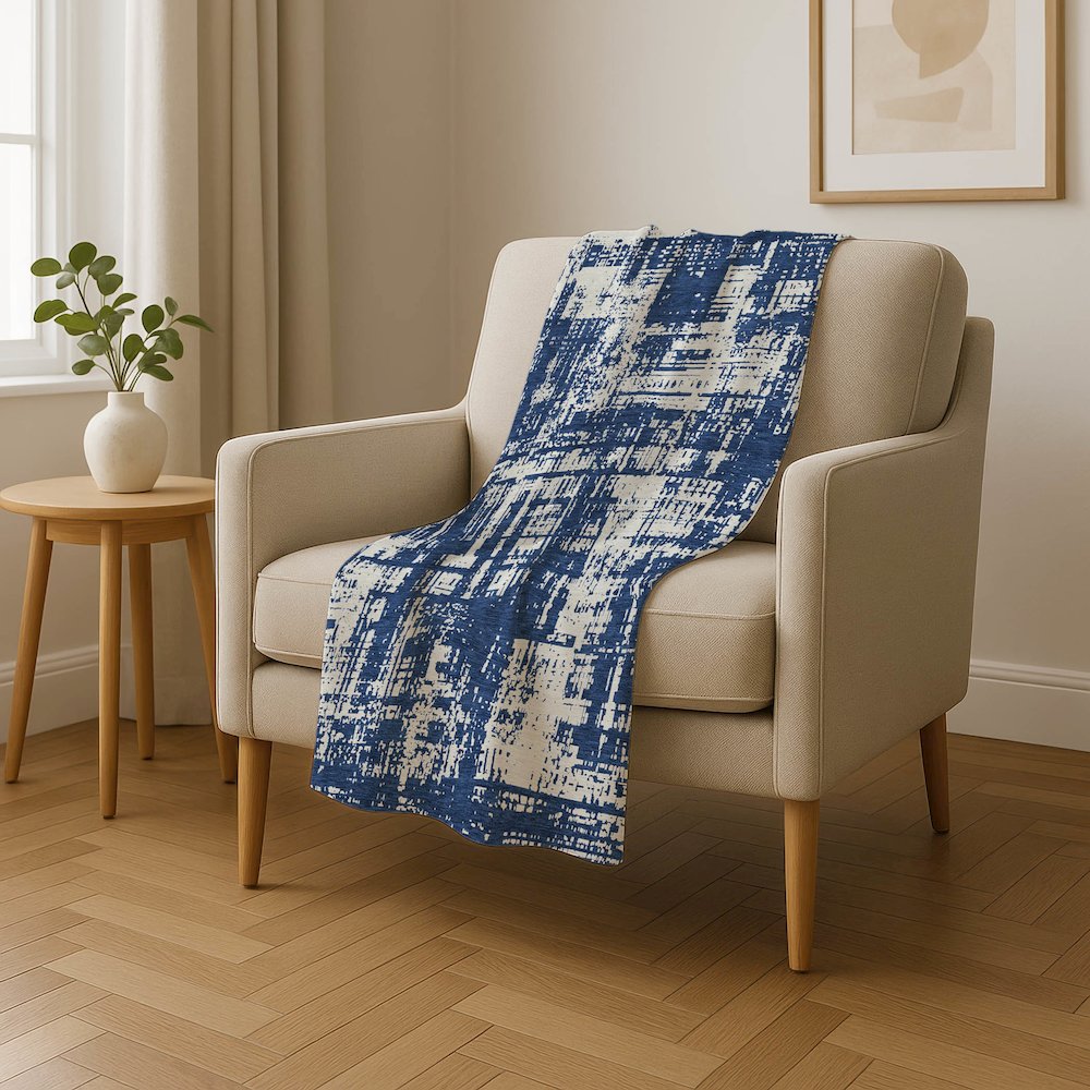 Premium Machine Washable ASB895 Navy 50" x 70" Sherpa Throw Blanket. Picture 4