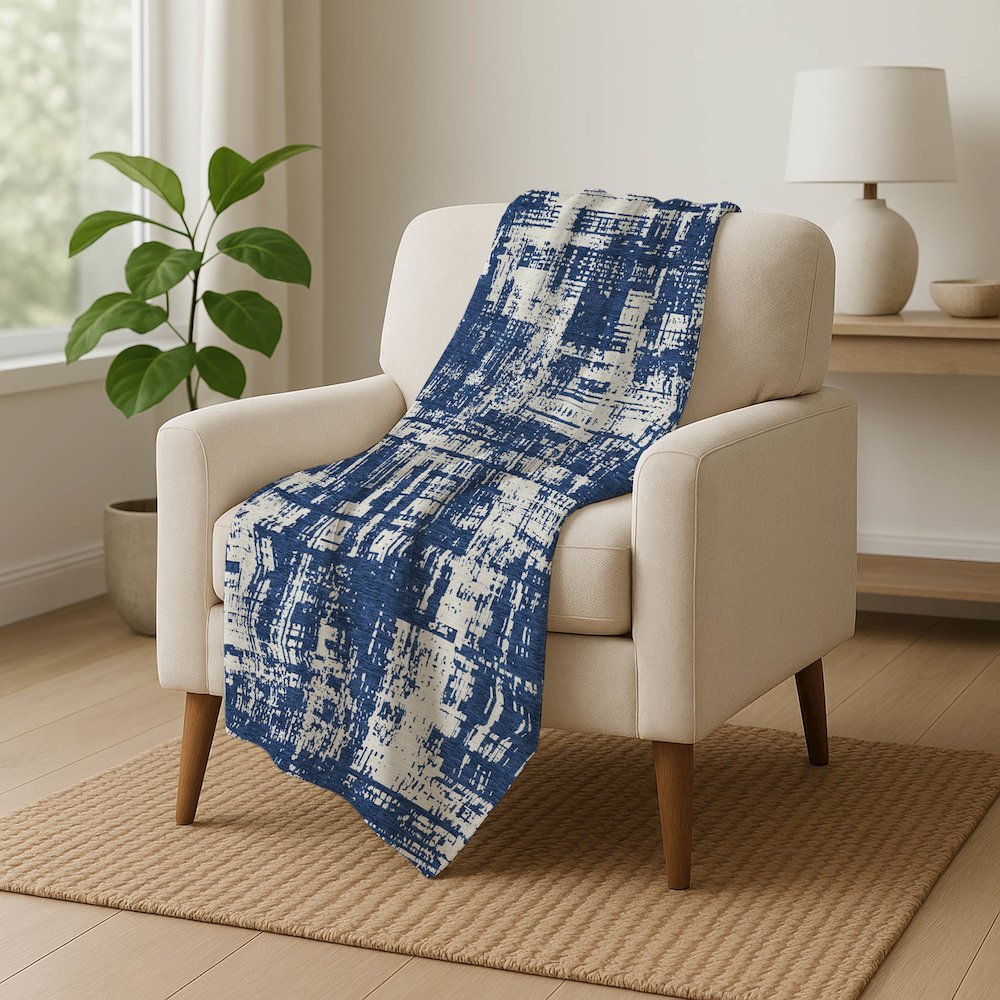 Premium Machine Washable ASB895 Navy 50" x 70" Sherpa Throw Blanket. Picture 5