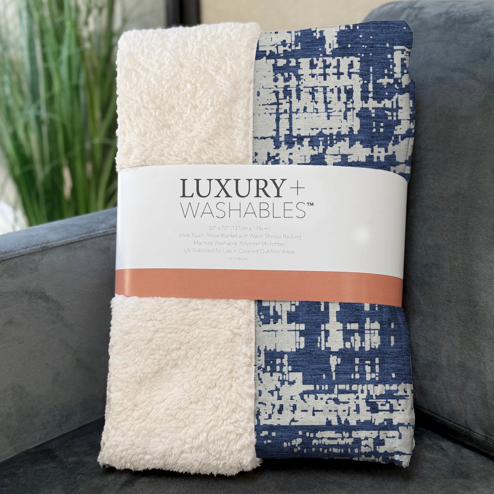 Premium Machine Washable ASB895 Navy 50" x 70" Sherpa Throw Blanket. Picture 3