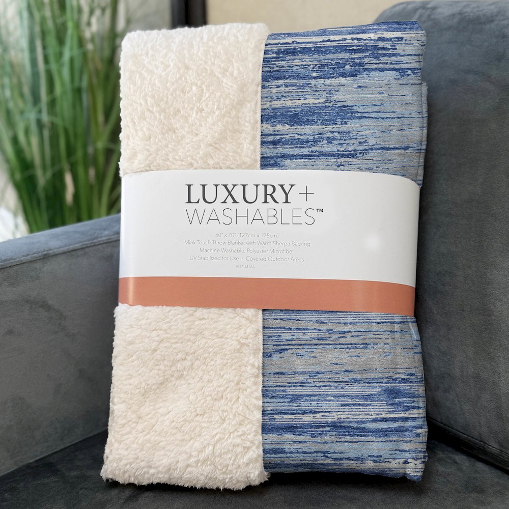 Premium Machine Washable ASB896 Blue 50" x 70" Sherpa Throw Blanket. Picture 3