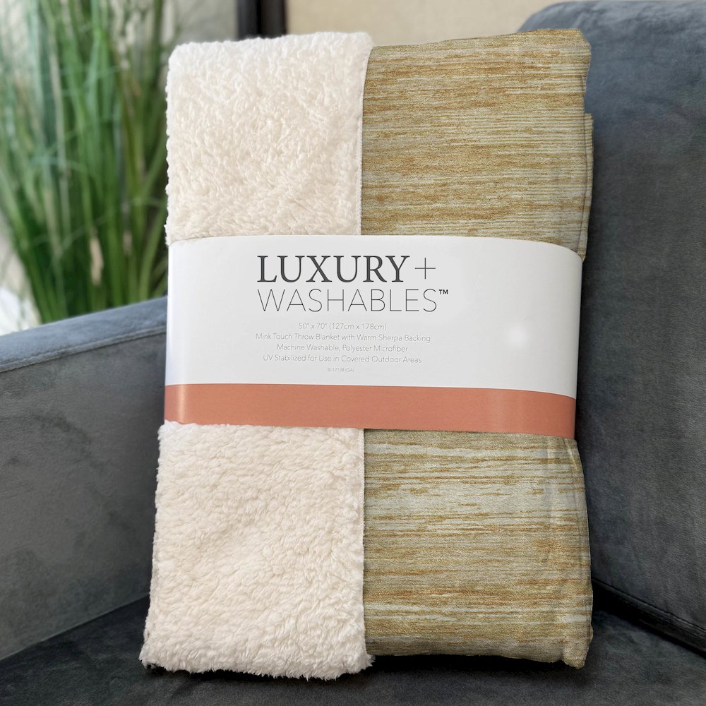Premium Machine Washable ASB896 Gold 50" x 70" Sherpa Throw Blanket. Picture 3