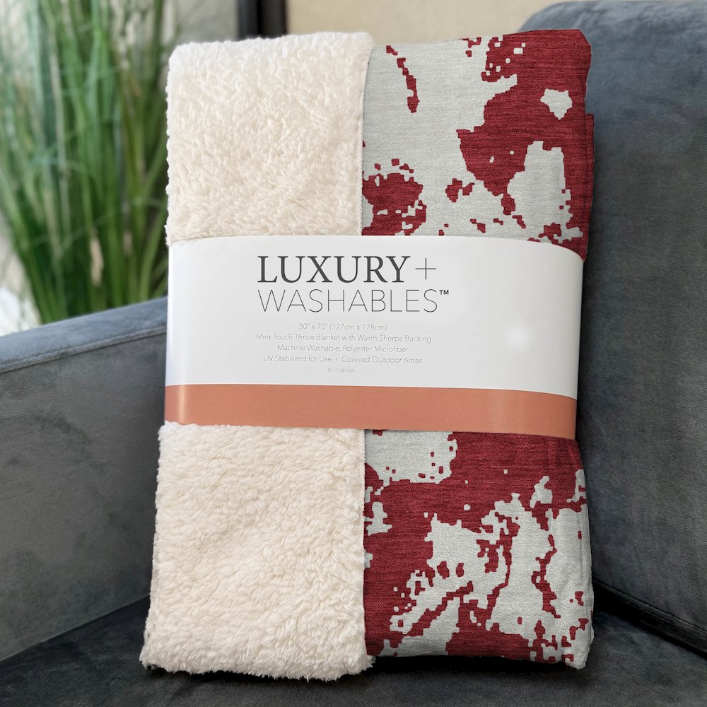 Premium Machine Washable ASB897 Red 50" x 70" Sherpa Throw Blanket. Picture 3