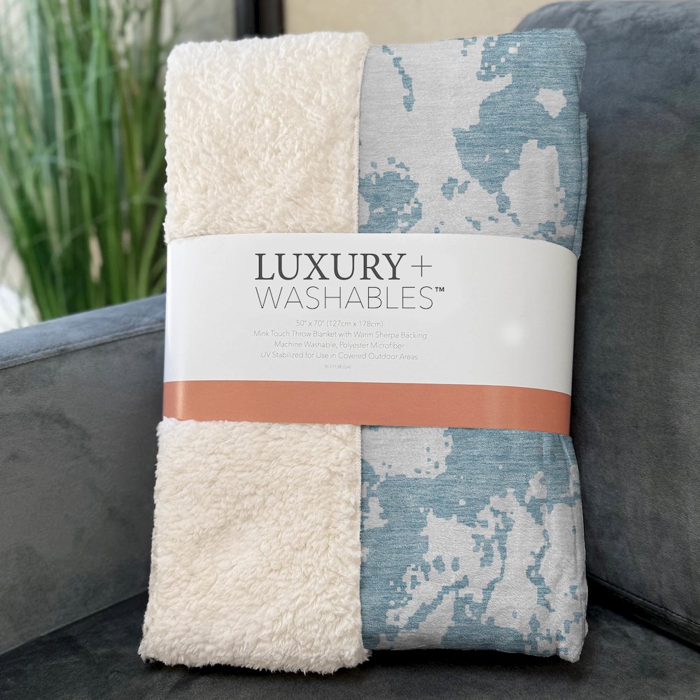 Premium Machine Washable ASB897 Sky 50" x 70" Sherpa Throw Blanket. Picture 3