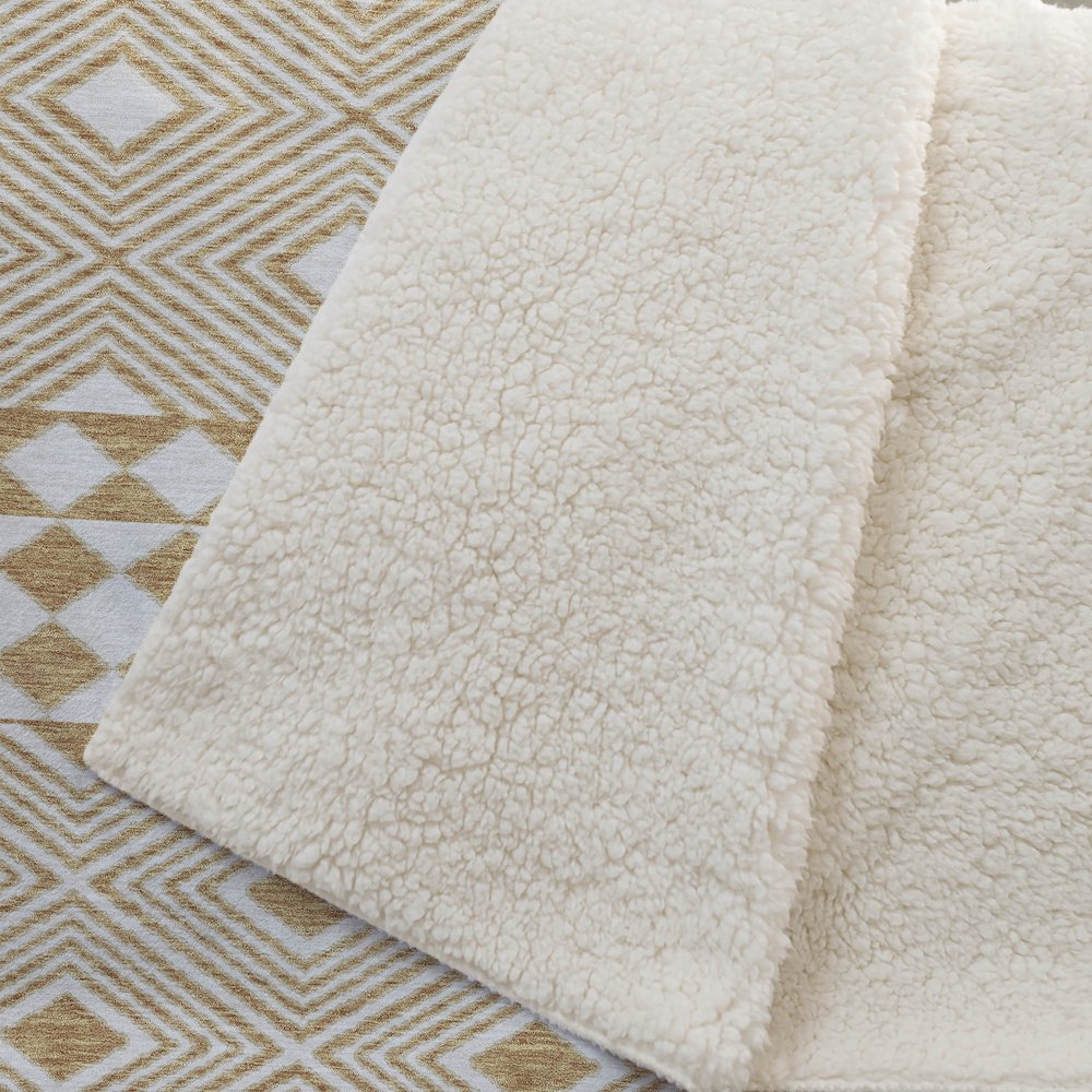Premium Machine Washable ASB898 Gold 50" x 70" Sherpa Throw Blanket. Picture 2