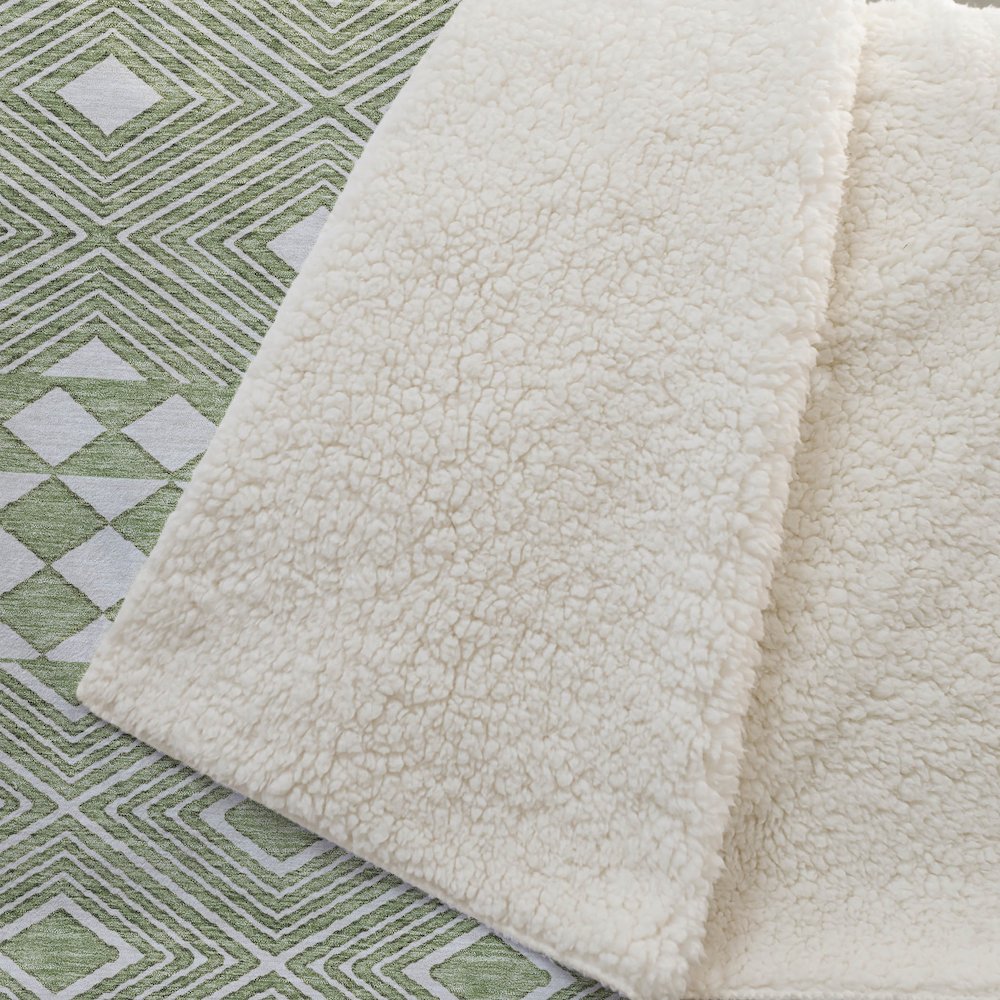 Premium Machine Washable ASB898 Green 50" x 70" Sherpa Throw Blanket. Picture 2