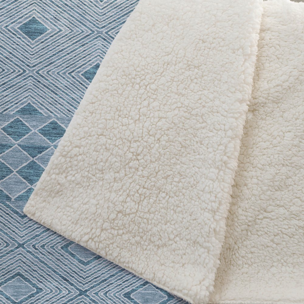 Premium Machine Washable ASB898 Teal 50" x 70" Sherpa Throw Blanket. Picture 2