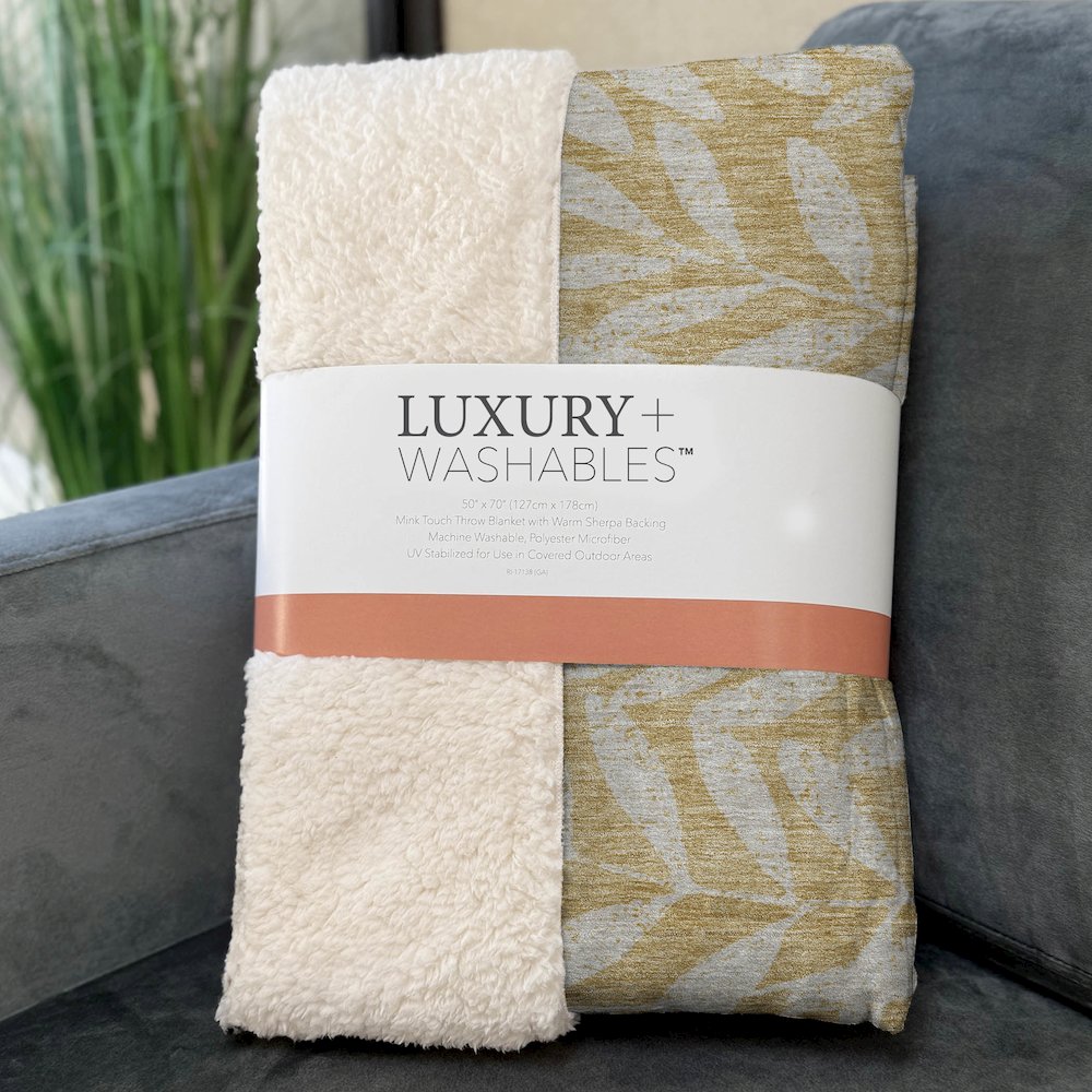 Premium Machine Washable ASB899 Gold 50" x 70" Sherpa Throw Blanket. Picture 3